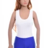 Sleeveless microfiber tank bodysuit with racerback, smooth and invisible under fitted clothing.