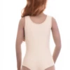 Smooth microfiber tank bodysuit with wide straps, invisible under fitted clothing all day.