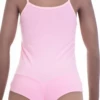 Minimal cotton tank bodysuit with scoop neck and spaghetti straps, a pared-back warm-weather staple.
