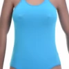 Minimal sleeveless cotton tank bodysuit with scoop neck and spaghetti straps, a slim warm-weather staple.