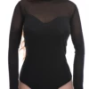 Mock-neck long-sleeve cotton bodysuit with mesh detail and thong back, a quietly textured everyday layer.