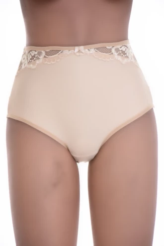 No-show microfiber Brazilian briefs with a high waist and lace-trimmed front, an easy everyday pair.