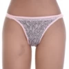Abstract pink and gray print on soft cotton bikini briefs with a pink mesh trim at the waist.
