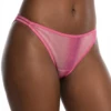 Pink shimmer mesh bikini briefs by Tiara Galiano in sheer mesh with a metallic glitter finish.