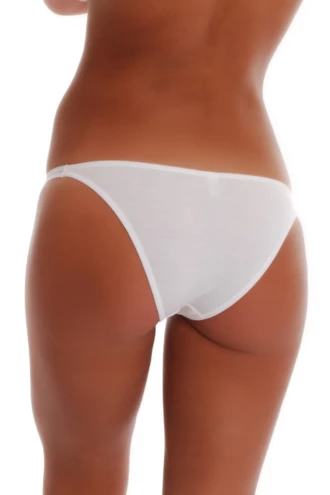 Plain breathable cotton bikini briefs with a slim flat waistband for everyday neutral wear.