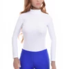 Fine polo-style microfiber bodysuit with long sleeves and brazilian back, worn on its own or layered.