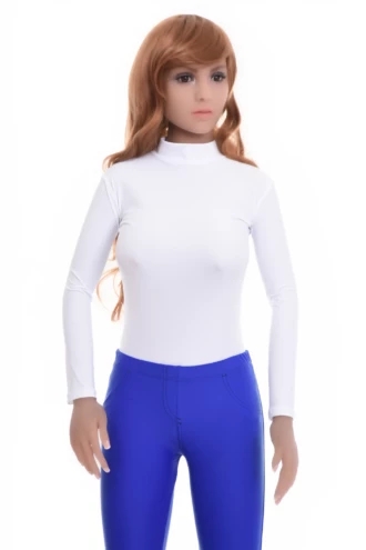 Fine polo-style microfiber bodysuit with long sleeves and brazilian back, worn on its own or layered.