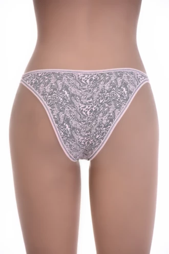 Printed cotton bikini briefs by Tiara Galiano with an abstract pink-and-gray marble and double straps.
