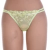 Reseda floral lace thong in a soft yellow-green with thin double straps and a lace front, low-rise minimal coverage.