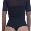 Round-neck cotton bodysuit with mesh detailing and hook-and-eye closure, soft for all-day wear.
