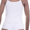 Scoop-neck cotton bodysuit by Tiara Galiano on fine straps, worn under summer dresses or open shirts.