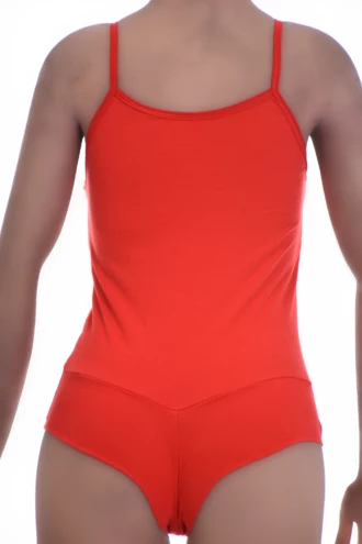 Scoop-neck cotton bodysuit by Tiara Galiano on fine straps, worn under summer dresses or open shirts.