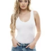Scoop-neck cotton tank bodysuit with a sporty racerback and soft breathable cotton-blend fabric.
