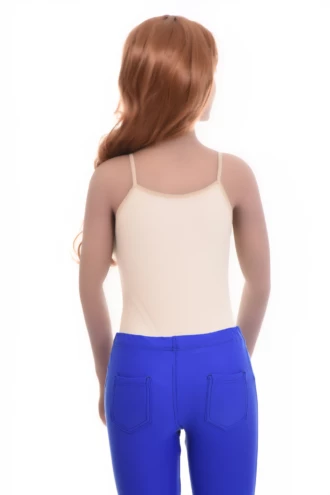 Scoop-neck microfiber bodysuit with hook-and-eye fastening and thong cut, smooth and close under clothing.