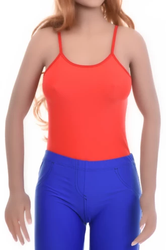 Scoop-neck microfiber bodysuit by Tiara Galiano with slim straps and hook-and-eye fastening.