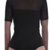 Short-sleeve cotton-blend blouse bodysuit by Tiara Galiano with brazilian coverage, neat under a blazer.