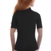 Short-sleeve cotton-blend bodysuit with brazilian coverage and a covered neckline for a transitional layer.