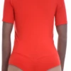 Short-sleeve cotton bodysuit with hook-and-eye closure and brazilian cut, smooth under a cardigan or jeans.