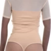 Short-sleeve cotton bodysuit by Tiara Galiano with polo-style shape, tidy on its own or layered.