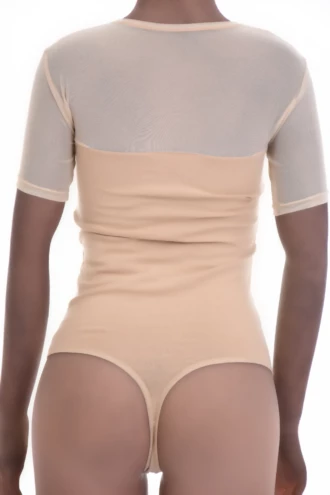 Short-sleeve cotton bodysuit by Tiara Galiano with polo-style shape, tidy on its own or layered.