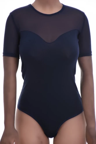 Short-sleeve cotton bodysuit by Tiara Galiano with polo-style shape, tidy on its own or layered.