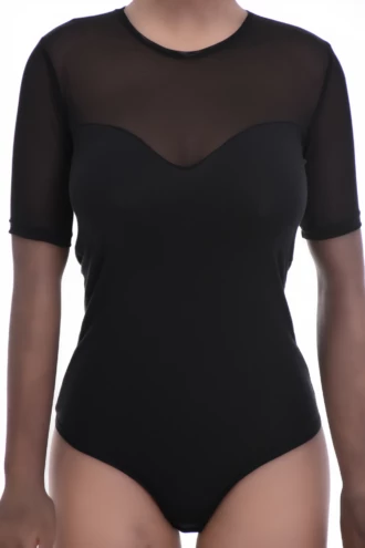 Short-sleeve cotton bodysuit by Tiara Galiano with polo-style shape, a tidy warm-weather layer with texture.