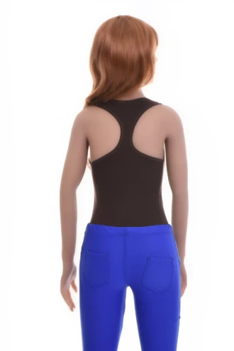 Sleeveless cotton-blend bodysuit with scoop neck and racerback, a sporty breathable everyday base.