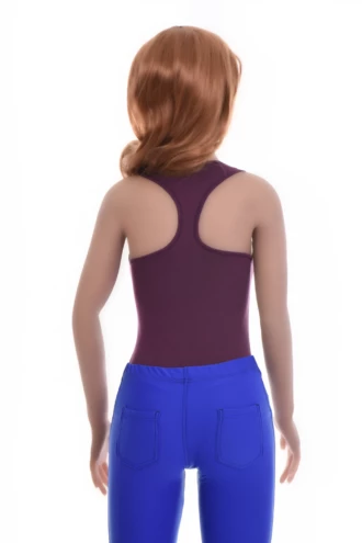 Sleeveless racerback cotton tank bodysuit with scoop neck, smooth under a shirt or worn with jeans.