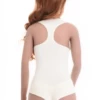 Sleeveless racerback cotton tank bodysuit with scoop neck, smooth under a shirt or worn with jeans.