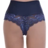 Smooth high-waisted microfiber Brazilian briefs with a lace front, no-show under fitted clothes.