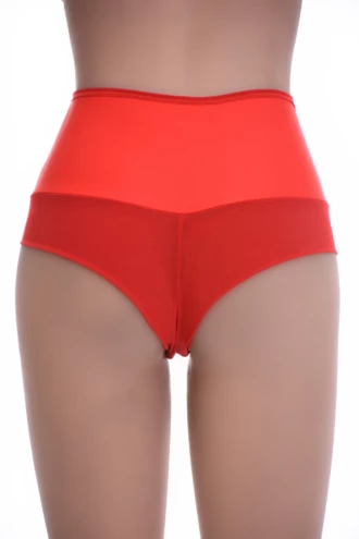 Smooth high-waisted microfiber Brazilian panties with a sheer mesh lower front, no-show under clothes.