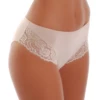 Soft cotton bikini briefs with broad floral lace side panels, the most decorative of the line.