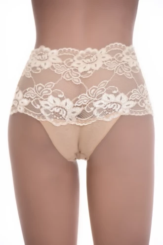Soft high-waisted Brazilian briefs from Tiara Galiano with lace at the front and a smooth raised waist.