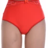 Soft microfiber high-waisted Brazilian briefs for women with a lace trim, smooth under fitted clothing.