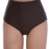 Soft microfiber high-waisted Brazilian briefs for women with a wide lace panel and a smooth finish.