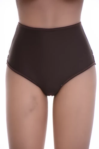 Soft microfiber high-waisted Brazilian briefs for women with a wide lace panel and a smooth finish.