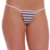 Striped cotton G-string with grey and pink horizontal stripes, pink strappy sides and a slim string back.