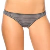 Striped mesh Brazilian panties in fine grey and black stripes on breathable mesh, open sides.