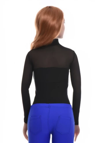 Textured mesh-and-cotton bodysuit with hook-and-eye closure that keeps a clean line with surface interest.