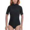 Tiara Galiano microfiber bodysuit with mock neck and brazilian cut, smooth for layering under a knit.
