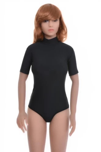 Tiara Galiano microfiber bodysuit with mock neck and brazilian cut, smooth for layering under a knit.