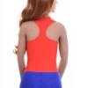 Tiara Galiano microfiber racerback bodysuit with scoop neck and wide straps for a sportier line.