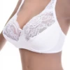Unpadded lace bra with soft cups and a small center bow, the floral lace giving the front its detail.