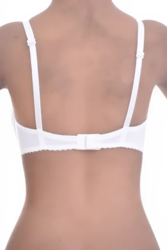 Unpadded soft-cup microfiber bra with adjustable straps and a back hook-and-eye closure for an easy fit.