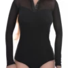 V-neck black cotton-and-mesh bodysuit by Tiara Galiano with brazilian cut, a smooth refined everyday layer.