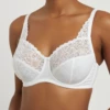 White cotton-and-lace bra with shaped cups, floral lace and a breathable cotton band, cut for fuller busts.
