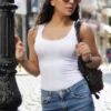 Wide-strap cotton tank bodysuit with scoop neck and brazilian back, a clean everyday base with jeans.