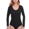 Women's long-sleeve cotton bodysuit with a scoop neckline and brazilian cut in a fitted second-skin shape.