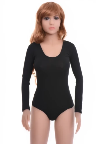 Women's long-sleeve cotton bodysuit with a scoop neckline and brazilian cut in a fitted second-skin shape.