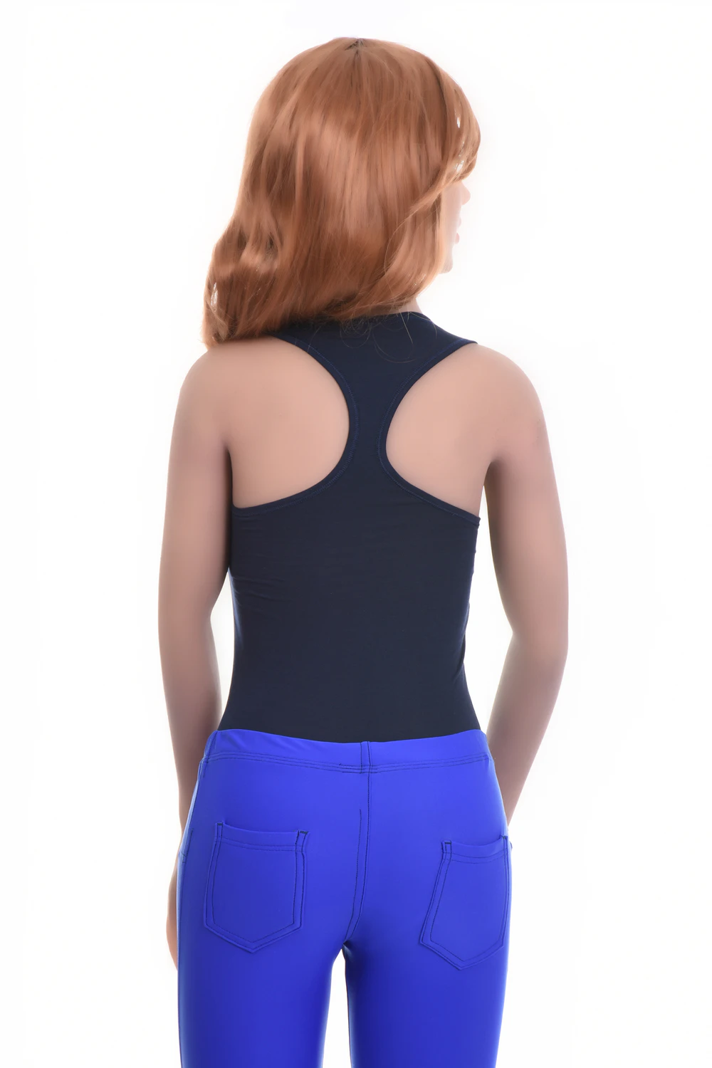 Women's cotton-blend bodysuit with scoop neck and racerback, breathable sporty everyday layer.
